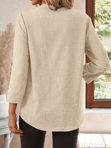 Blouse With Fitted Neckline And 3/4 Sleeves With Print, Work Shirt For Spring - 白色的 - 查看 8