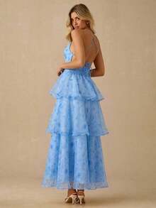 Vestido sin espalda sin mangas con estampado todo sobre todo de verano para mujer - Celeste - Ver 2