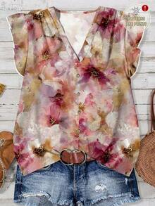 Camisa casual con estampado total para mujer, adecuada para vacaciones de verano - Multicolor 14 - Ver 5