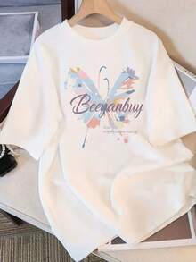 Camiseta manga corta cuello redondo 100% algodón, estampado trendy, tejido ligero y ventilado, estilo moda casual, apta para vida diaria, salidas informales y citas en primavera, verano y otoño - Negro - Ver 6