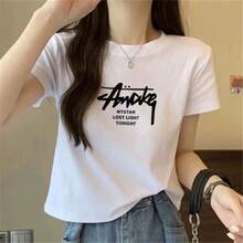 Camiseta de manga corta de algodón puro para mujer, nuevo estilo de verano, top corto blanco de cuello redondo y corte ajustado, versátil para figuras pequeñas, totalmente de algodón. OLST - Corto de talle alto - corazón rosa - Ver 2