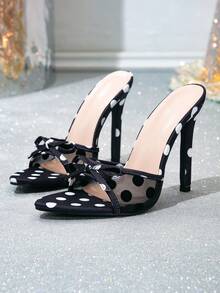 Giày sandal cao gót mũi nhọn lưới chấm bi mới mùa hè 2026, giày bít mũi hở gót thoáng khí thời trang nữ, kiểu dáng thường ngày đa năng. - màu đen - Xem 4