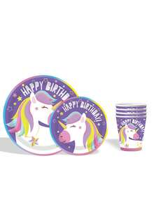 My Little Pony Party Cutlery Set Includes 10 Paper Cups 10 Plates Flags Party Hats Party Supplies Birthday Celebrations Disposable Holiday Party Decorations Twilight Sparkle Rainbow Dash Pinkie Pie - Multicolor - View 4