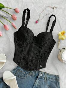 Camiseta de tirantes elegante y bohemia con estampado tropical, adecuada para la playa, el Día de San Valentín, la temporada de bodas, fiestas y festivales de música - Negro - Ver 4