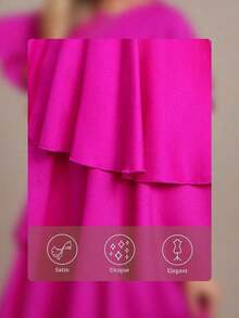 Vestido de mujer de unicolor con volantes en el bajo y capas - Rosa Fucsia - Ver 4