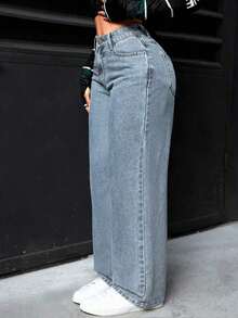 PETITE Jeans rectos de pierna suelta y lavados para mujer - Azul 2 - Ver 7