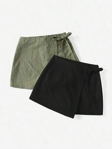 Falda pantalón envolvente casual con lazo, de verano para mujer - Multicolor - Ver 4