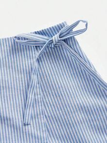 Falda pantalón envolvente casual con lazo, de verano para mujer - Azul y blanco - Ver 4