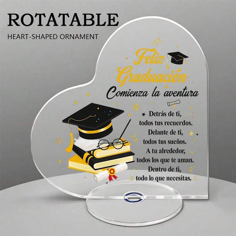 1/3pcs Rotatable 2D Acrylic Graduation Desktop Ornament, Spanish Style Grad Cap Table Centerpiece Decor, Unique Graduation Gift For High School University Students Farmhouse Party Tabletop Decor - Graduation Rotating Ornament - View 1
