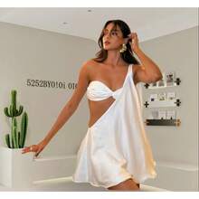 Vestido Asimétrico Hombro Descubierto Fiesta Noche Estilo Sensual Nueva Llegada - Blanco - Ver 8