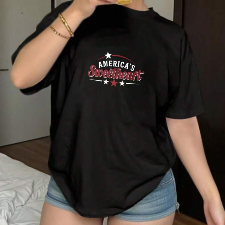 Printed T-Shirt For Men And Women - 黑色 - 查看 1