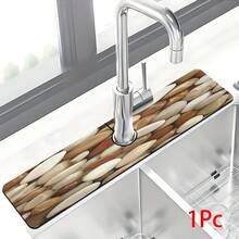1pc Pebble Pattern Printed Faucet Mat, Durable Polyester, Quick Drying, Easy To Clean, Suitable For Kitchen And Bathroom, Easy To Install, Daily Decor, Gift, Bathroom Mat, Durable Faucet Mat, Faucet Accessory - Multicolor - View 12