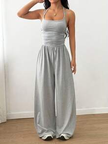 Summer Outfits For Women, Ruched Waist Sleeveless One Piece Outfit, Casual Beach Vacation Summer - 灰色休閒款 - 查看 4