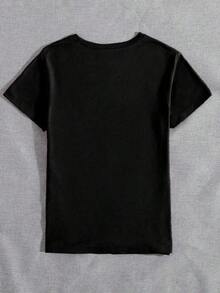 Plus Size T-Shirt With Round Neck And Short Sleeves With Graffiti Heart Print - Black - View 2