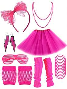 Bộ trang phục dự tiệc disco thập niên 80 neon, gồm váy tutu, băng đô, kính thời trang và tất giữ ấm chân, hoàn hảo cho các đêm nhạc retro, các buổi tiệc rave và các sự kiện cosplay. - nhiều màu - Xem 10