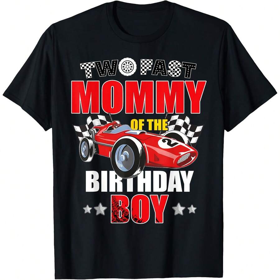 Mommy Of The Two Fast 2nd Birthday Boy Racing Car Family T-Shirt - Black - View 1