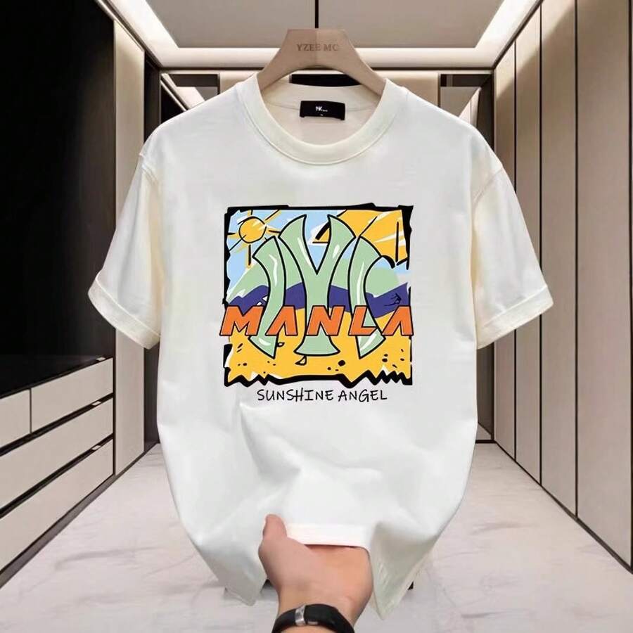 Camiseta de manga corta de algodón 100% para hombre, estilo casual, holgada, moderna, elegante y de alta gama, novedad de verano 2025. DV17 - 200 g de algodón puro - blanco - Ver 1