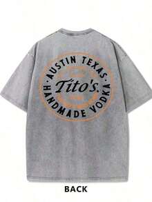Womens Clothes;Summer Tops1pcs230g Washed And Used T-Shirt, Front Tito's Handmade Vodka Logo, Back With "AUSTIN TEXAS Tito's HANDMADE Vodka" Circular Text And Brand Logo, Tito's Vodka Theme180gMen's Minimalist Washed Short Sleeve Daily Teesummer OutfitsLong Sleeve Women Sports Tees & Tanks JZD1 - Xám - Xem 3