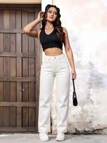 Jeans de pierna recta de talle alto - Blanco - Ver 5