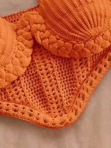 2 piezas Conjunto de top sin espalda de crochet y falda de cintura baja sexy para vacaciones, adecuado para festival de música, estilo bohemio, vacaciones, citas, té de la tarde - Naranja - Ver 3