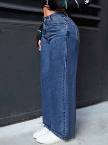 PETITE Jeans rectos de pierna suelta y lavados para mujer - Azul lavado medio - Ver 2