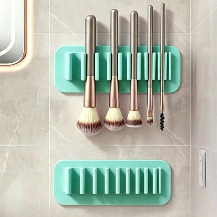 1 Pc Wall Mounted Makeup Brush Holder, Cleaning Makeup Brush, Automatic Suction Non Punching Drain Rack, Silicone Portable Brush Storage Artifact, Bathroom Wall Beauty Tool Holder, Studio Brush Storage Rack, Study Stationery Pen Storage Rack - A Multicolor - View 12