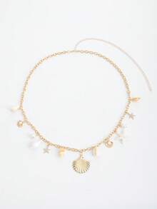 Cadena de cintura con colgantes de concha y estrella de mar chapada en oro, joyería corporal bohemia para la playa para vacaciones y fiestas - Dorado - Ver 4