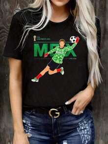 Camisetas Premium Casuales Unisex Lindas, Playera Gráfica Casual Juvenil, Camiseta con Temática de la Copa Mundial 2026, Camiseta de la Copa Mundial 2026, Camiseta Gráfica de Fútbol de EE. UU., Canadá y México, Camiseta de Manga Corta con Cuello Redondo Estampada, Divertida, para Mujer, Adecuada para: Eventos Deportivos, Fiestas, Salidas, Deportes y Otros Regalos Festivos, Camiseta de Manga Corta Estampada de la Copa Mundial 2026, Top Deportivo Casual Holgado para Mujer - Blanco - Ver 4