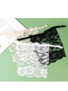 3pcs Black & White Lace Bralette, Strapless Detachable Collar, UV Protection, 3-Way Adjustable, Seamless Bra With Detachable Strap - Multicolor - View 5