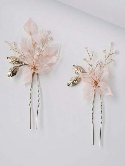 2 Peças Grampos de Cabelo de Cristal com Floral e Folhas para Noiva, Acessórios de Cabelo Minimalistas Adequados para Casamento, Uso Diário, Férias