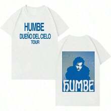 Camiseta de moda con estampado de doble cara de Singer Humbe, camisetas de gran tamaño del tour Dueno Del Cielo para hombres y mujeres. - Blanco - Ver 1