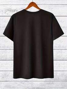 Camiseta manga corta cuello redondo 100% algodón, estampado trendy, tejido ligero y ventilado, estilo moda casual, apta para vida diaria, salidas informales y citas en primavera, verano y otoño - Negro - Ver 5