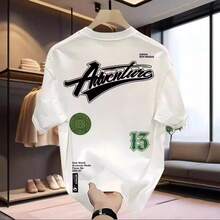 Camiseta de verano de algodón para hombre, de manga corta, holgada, versátil y casual, con estampado de letras y cuello redondo con diseño de cola de golondrina. ACW6 - 250 g de algodón puro - negro con cuatro detalles dorados - Ver 2