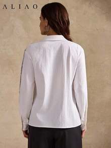 Blusa blanca de manga larga con estilo francés elegante y brillante de Aliao, digna y apropiada, adecuada para mujeres en primavera, festivales, vacaciones, conciertos y otras ocasiones, color negro - Blanco 3 - Ver 7