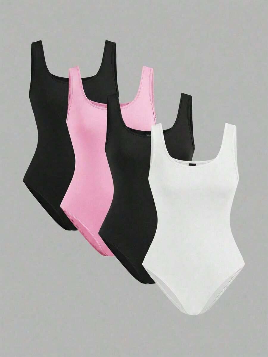 Set de 4 piezas de body ajustado de mujer de varios colores, adecuado para usar de manera casual en verano - Multicolor 3 - Ver 1