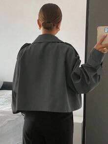 Nuevo abrigo corto casual de mujer para otoño, chaqueta de mujer, ropa de mujer para otoño - Gris - Ver 5