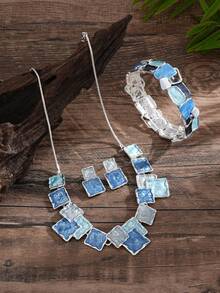 Cring Coco 2PCS/SET Woman Jewelry Fashion Boho Enamel Simple Geometric Necklace And Earrings Bracelet For Daily Party Prom Vacation Music Festival Mother's Day Birthday Jewelry Gift - Geometry - View 9
