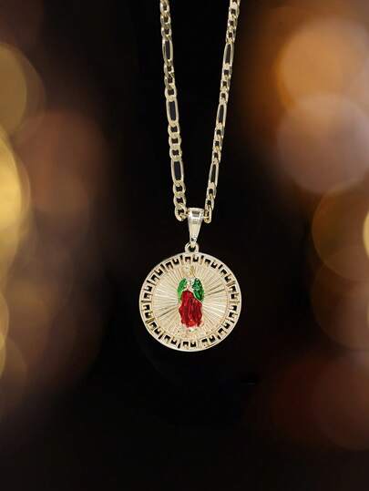 1pc Copper Alloy European & American Style Zirconia Carved 3-Color Hand-Painted Virgin Mary Pendant Necklace Suitable Mothers, Couples, Best Friends, Daily Wear, Prayer