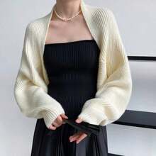 1 chiếc khăn choàng cổ đan màu trơn, khăn choàng đa năng thời trang, áo len cardigan chống nắng, khăn choàng cổ giữ ấm khi ở phòng máy lạnh, áo len cardigan, ấm áp và chống gió, áo khoác ngắn - trắng - Xem 4