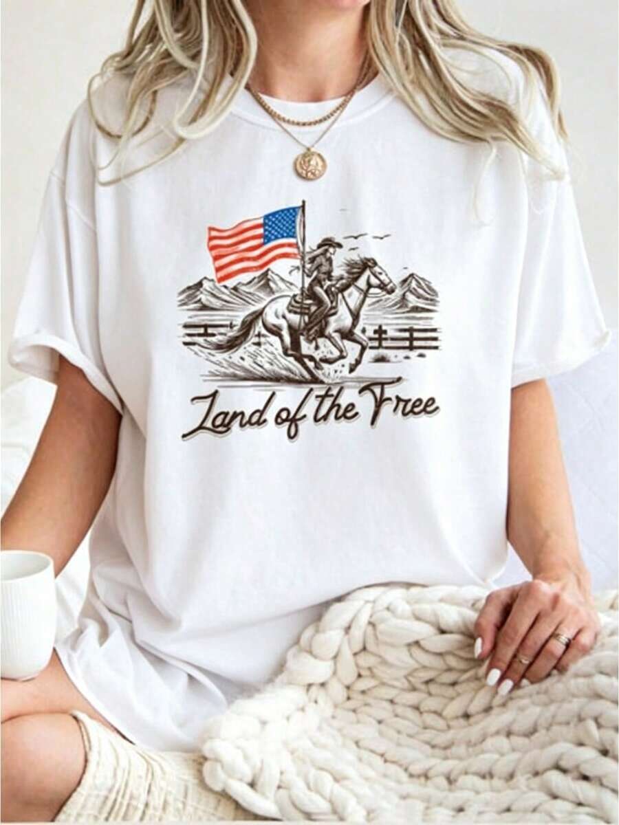Camiseta de caballo para el 4 de julio, Camiseta estilo western para el 4 de julio, Camiseta con la bandera estadounidense, Camiseta de vaquera, Camiseta del Día de la Independencia, Camiseta patriótica para mujer - Blanco - Ver 1