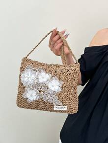 Summer Fashion Versatile Casual Handwoven Large Capacity Beach Straw Crossbody Bag - Khaki - View 4