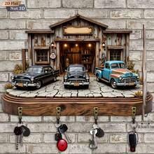 2D Retro Motorcycle Repair Theme Key Hook, Wooden Multifunctional Home Key Rack With 4 Hooks, Wall Decor, Porch Decor, Room Decor, Villa Decor, All-Season Home Decor - Multicolor - View 7