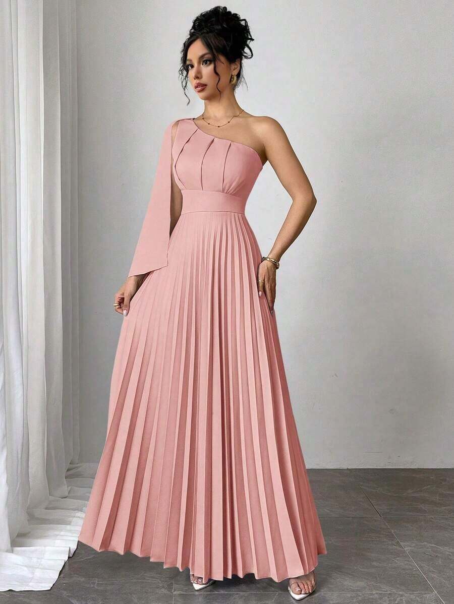 Nuevo vestido plisado sin mangas de color azul claro versátil para mujer, atuendo de vacaciones, vestido de verano - Rosa - Ver 1