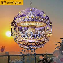 1pc 3D Dreamy Purple Rotating Carousel Scenery, 25.5cm/10in*25.5cm/10in With Rotating Hook, 360° DIY Creative Wind Spinner Set, Wind Powered Rotation, Easy Installation, Suitable For Christmas, Halloween And Other Holiday Gifts (Pendant Not Included), Random Style - A - View 6