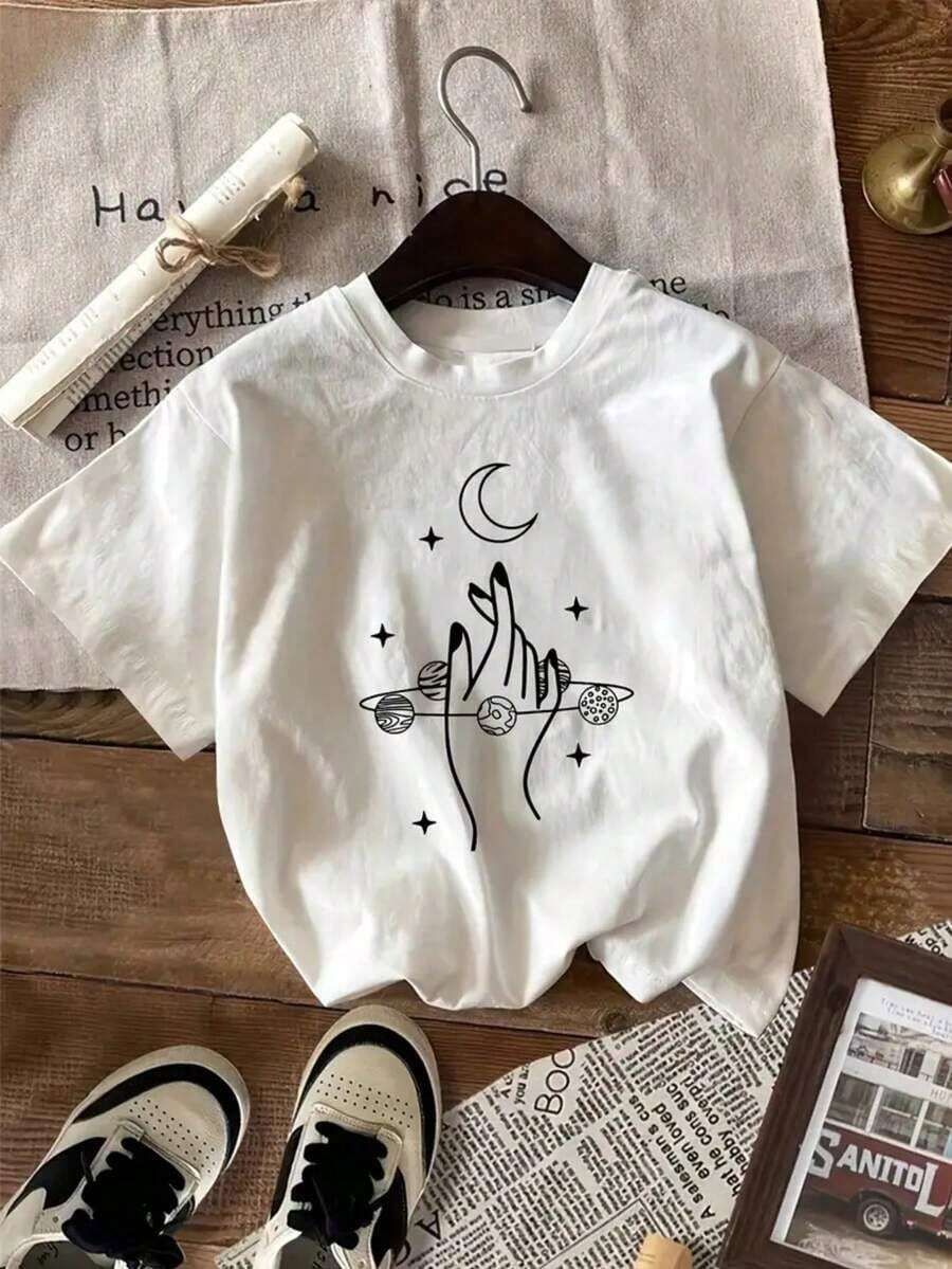 1 Women's Round Neck Cotton T-Shirt, Women's Sports T-Shirt, Valentine's Day Gift, Birthday Gift, Christmas Gift, Suitable For All Seasons, 100% Pure Cotton. - 白色 - 查看 1