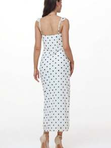 Vestido tirantes vintage estampado escote bajo estilo vacaciones ajustado elegante verano moda europea para mujer - Blanco - Ver 6