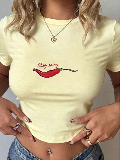 Áo croptop ngắn tay cổ tròn ôm sát, kiểu dáng gợi cảm thập niên 2000, phong cách Mỹ, thích hợp mặc mùa hè.
