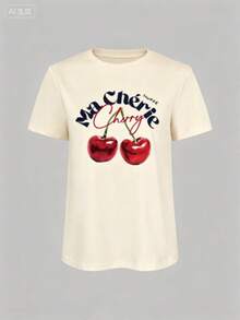 Una camiseta de manga corta para mujer con estilo retro americano, de diseño holgado y estampado (los pantalones son solo sugerencias de estilo). Este artículo sencillo y elegante presenta patrones de texto con temática tropical, siendo un elemento imprescindible para crear un estilo relajado de vacaciones. Es muy adecuado para ocasiones como el Día del Trabajo y el Día de la Independencia de México. La gruesa camiseta multicolor está hecha de 100% algodón con estampados modernos, y es adecuada tanto para hombres como para mujeres. Es un estilo completamente nuevo para primavera/verano/otoño, transpirable y cómodo, sencillo y versátil. - Beis - Ver 1