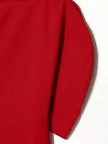 HH Blusa con mangas de pétalo y cintura ceñida, Vestido de fiesta de unicolor de manga corta y cuello redondo ajustado, Ropa de mujer asimétrica de verano - Rojo - Ver 9