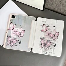 1個 中式書法與粉色水彩蝴蝶圖案保護殼，附筆槽，適用於 IPad 10.9/10.2/Air 5th Gen/Pro 11/10th Gen/9.7/Air 2/(7th Gen)/(8th Gen)/Air 4/5/Pro 11/10th Gen 10.9 吋 2022 智慧保護殼/Air 13(M3 2025)/Air 11(M3 2025)/Air 11(M3 2025)/11(A16 2025)，適用於 華為 Matepad - 彩色 - 查看 5